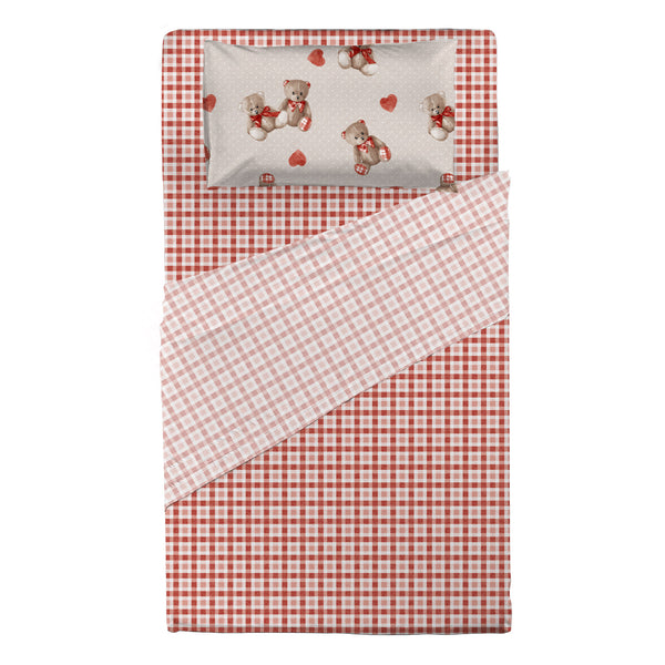Completo Letto Piazza e Mezza in Cotone con Stampa  - Fantasia Softy Bear Orsetti Red