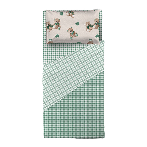 Completo Letto Singolo in Cotone con Stampa  - Fantasia Softy Bear Orsetti Green