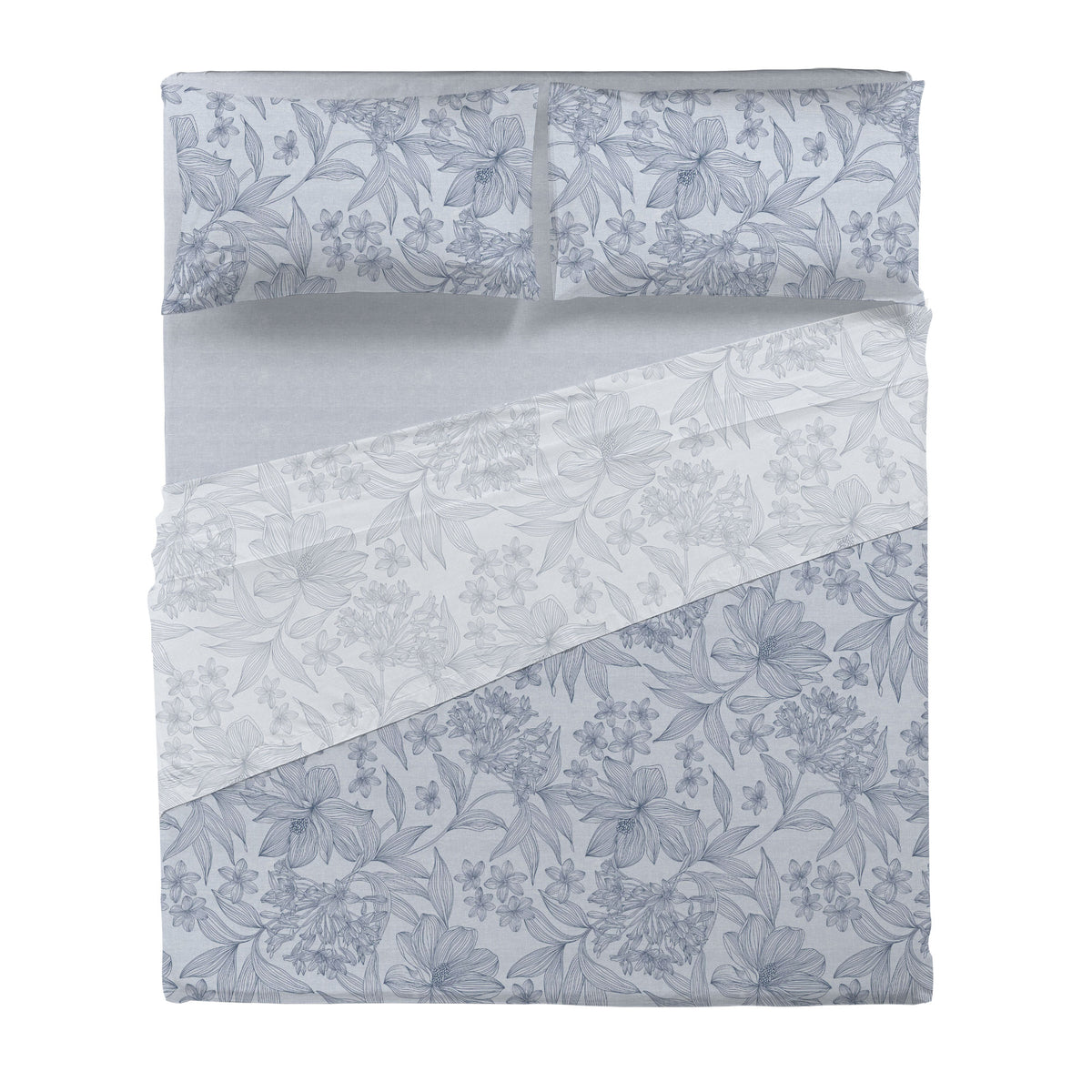 Completo Letto Matrimoniale in Cotone con Stampa - Fantasia Dream Me Alina Light Blue