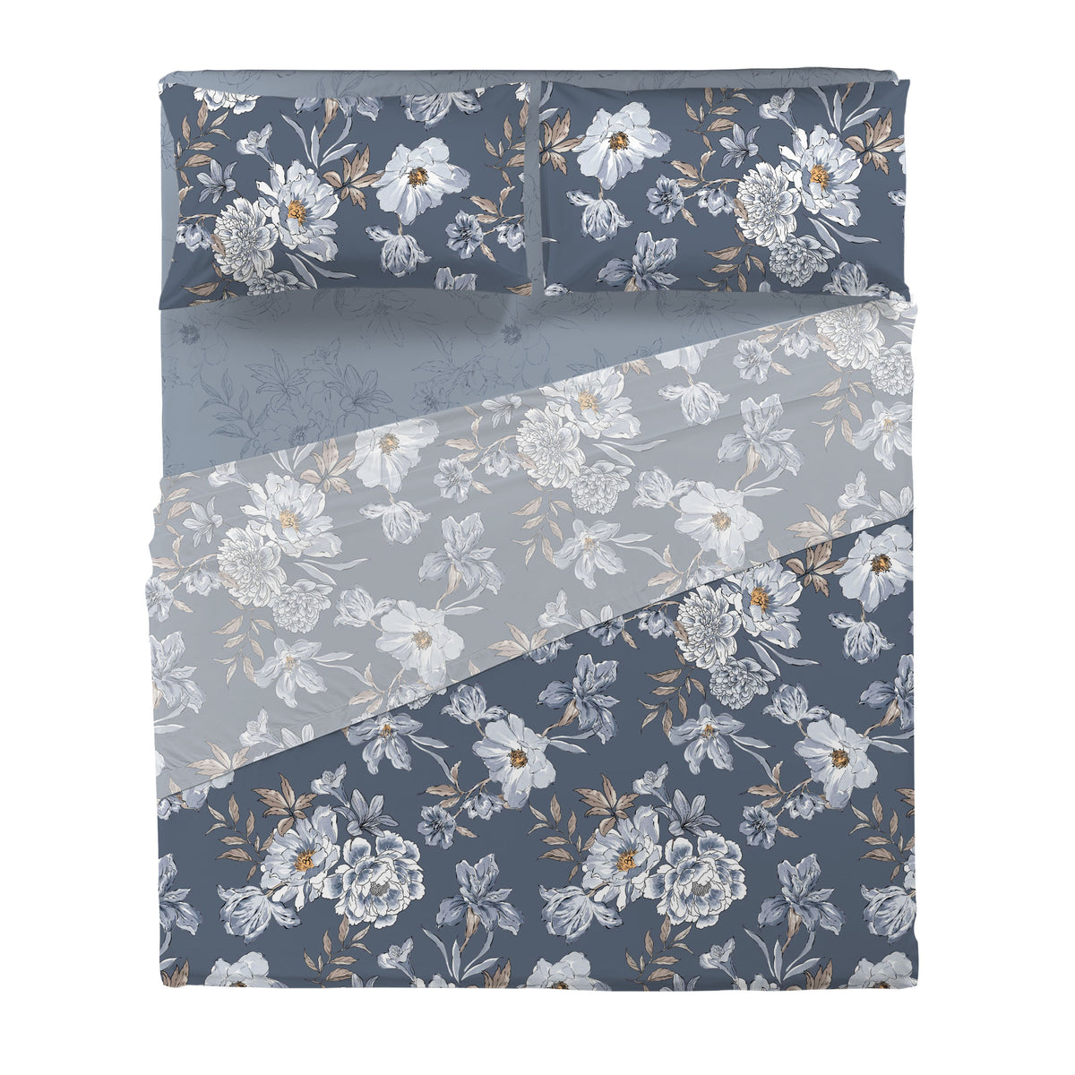 Completo Letto Matrimoniale in Cotone con Stampa - Fantasia Dream Me Julienne Blue