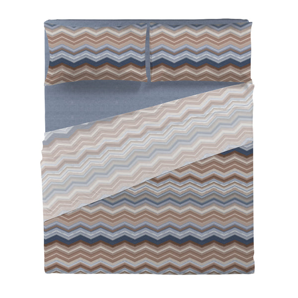 Completo Letto Matrimoniale in Cotone con Stampa - Fantasia Dream Me Ysidro Blue