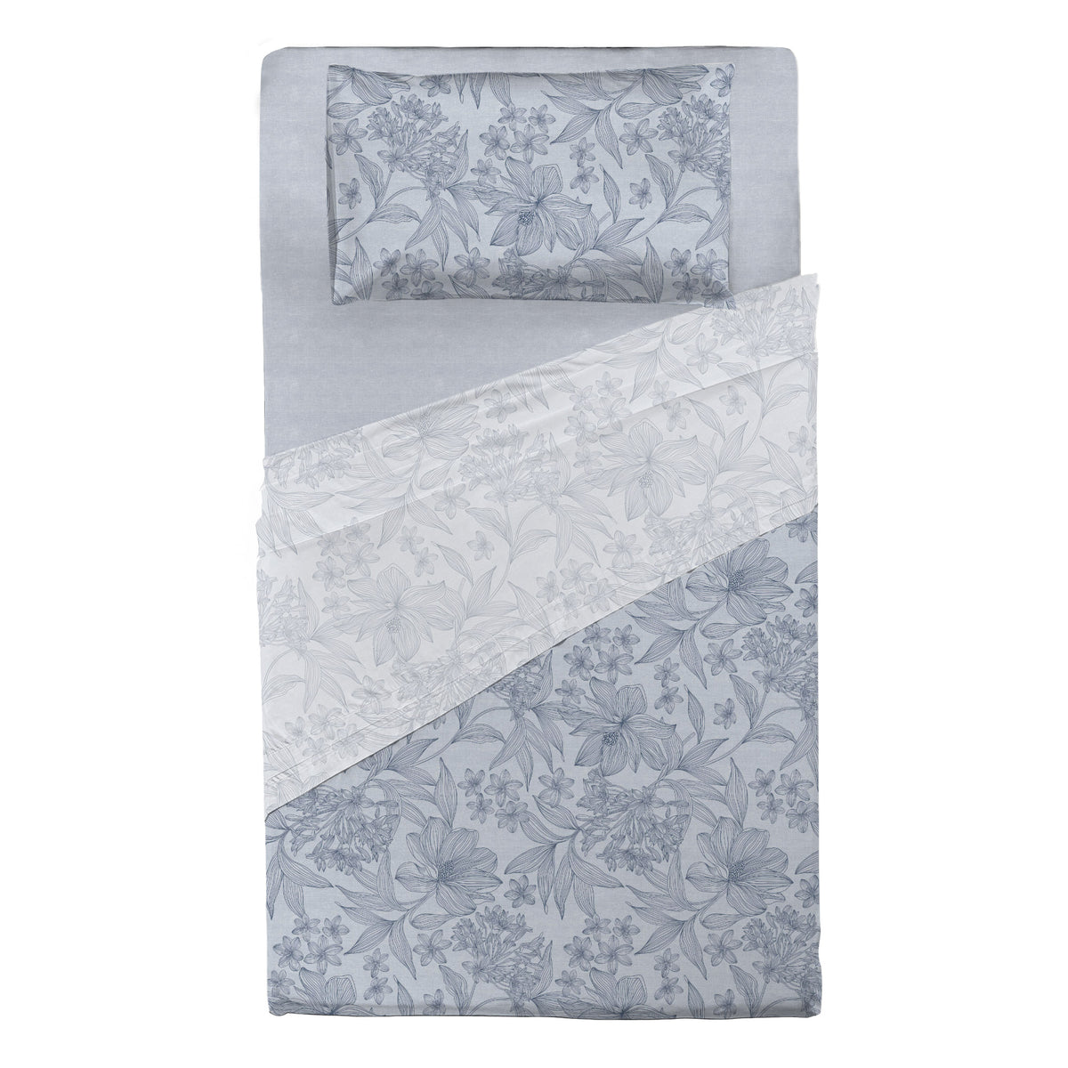 Completo Letto Piazza e Mezza in Cotone con Stampa - Fantasia Dream Me Alina Light Blue