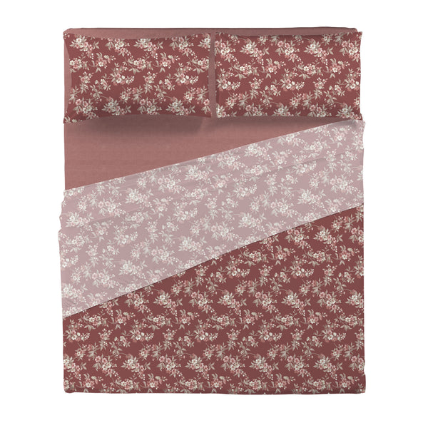 Completo Letto Matrimoniale in Cotone con Stampa - Fantasia Feel Me Amber Burgundy