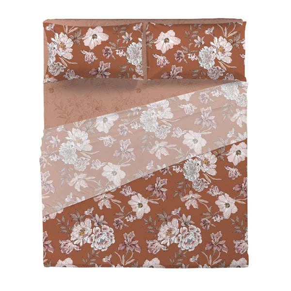 Completo Letto Matrimoniale in Cotone con Stampa - Fantasia Feel Me Julienne Rust