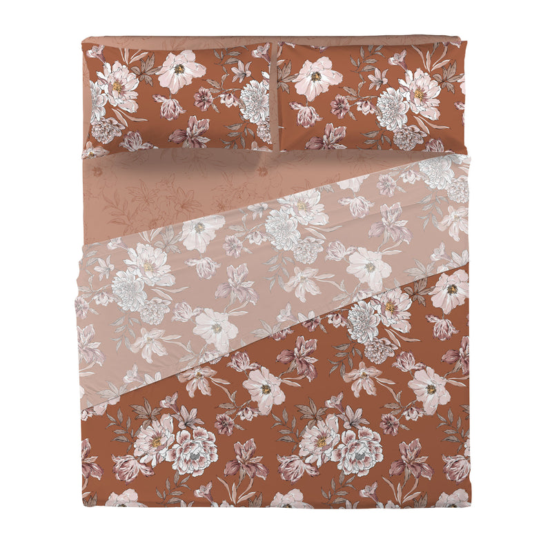 Completo Letto Matrimoniale in Cotone con Stampa - Fantasia Feel Me Julienne Rust