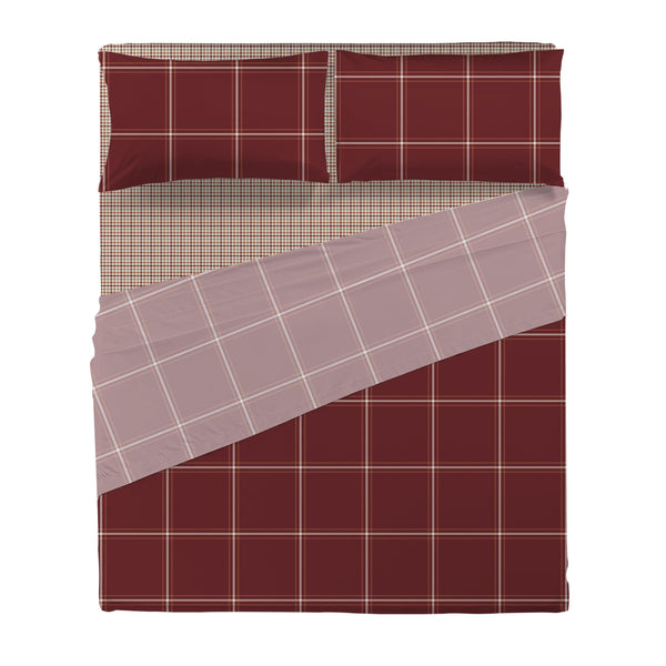 Completo Letto Matrimoniale in Cotone con Stampa - Fantasia Feel Me Mayson Burgundy