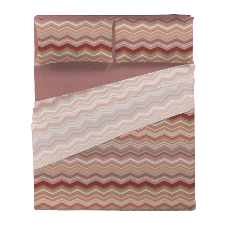 Completo Letto Matrimoniale in Cotone con Stampa - Fantasia Feel Me Ysidro Burgundy