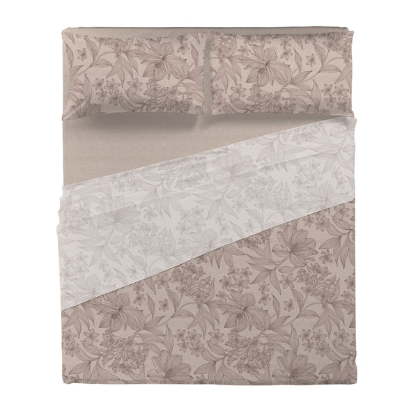 Completo Letto Matrimoniale in Cotone con Stampa - Fantasia Hug Me Alina Taupe