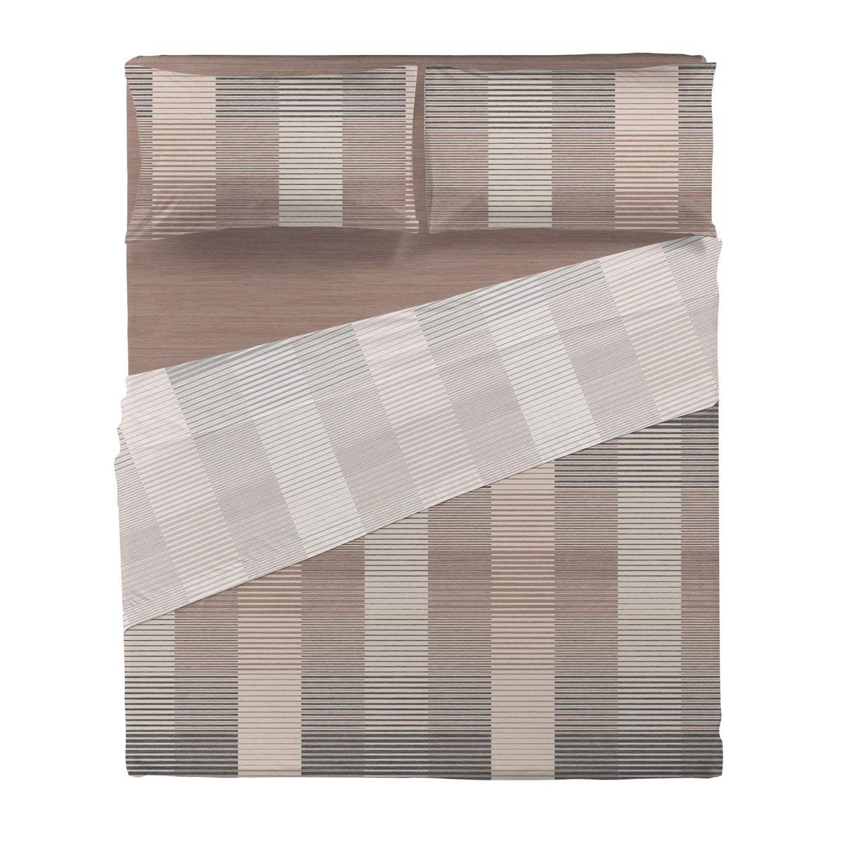 Completo Letto Matrimoniale in Cotone con Stampa - Fantasia Hug Me Gilbert Taupe