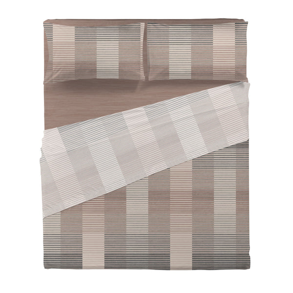 Completo Letto Matrimoniale in Cotone con Stampa - Fantasia Hug Me Gilbert Taupe