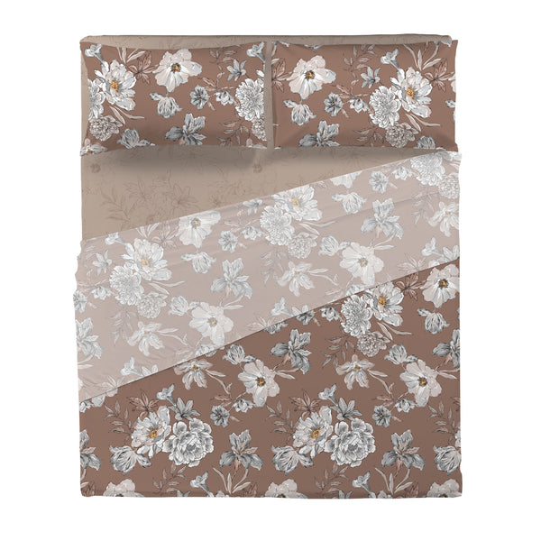 Completo Letto Matrimoniale in Cotone con Stampa - Fantasia Hug Me Julienne Taupe