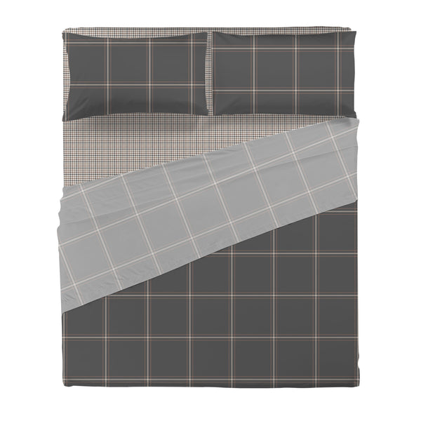 Completo Letto Matrimoniale in Cotone con Stampa - Fantasia Hug Me Mayson Dark Grey