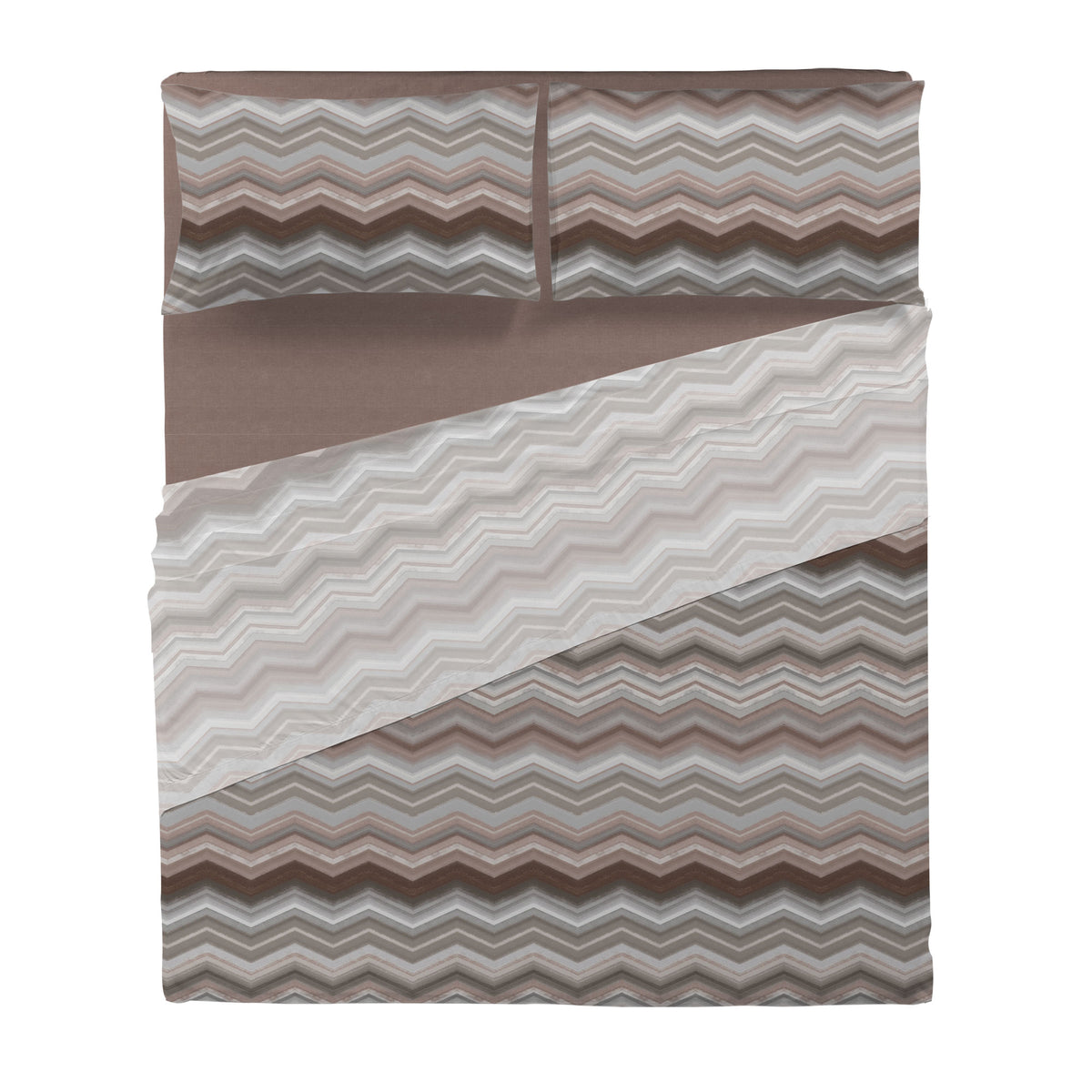 Completo Letto Matrimoniale in Cotone con Stampa - Fantasia Hug Me Ysidro Taupe