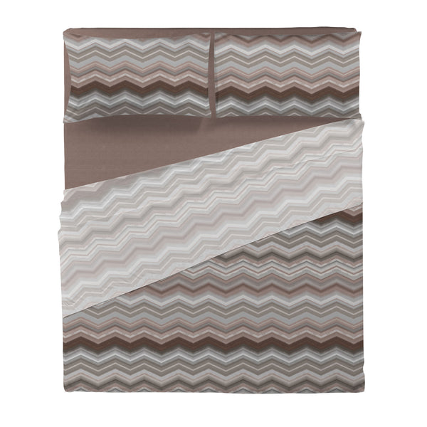 Completo Letto Matrimoniale in Cotone con Stampa - Fantasia Hug Me Ysidro Taupe
