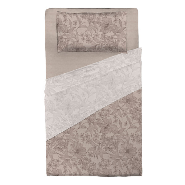 Completo Letto Piazza e Mezza in Cotone con Stampa - Fantasia Hug Me Alina Taupe