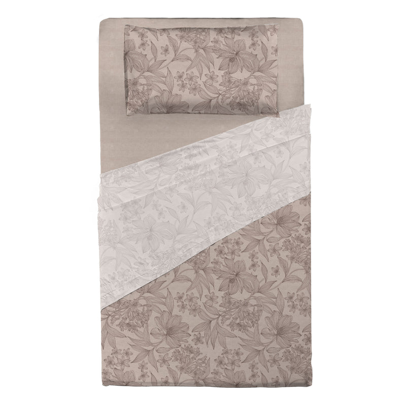 Completo Letto Piazza e Mezza in Cotone con Stampa - Fantasia Hug Me Alina Taupe
