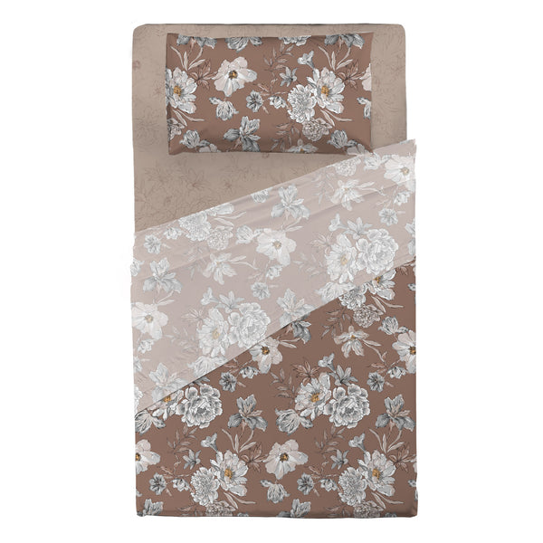 Completo Letto Piazza e Mezza in Cotone con Stampa - Fantasia Hug Me Julienne Taupe
