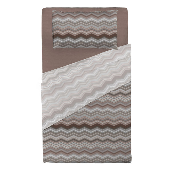 Completo Letto Piazza e Mezza in Cotone con Stampa - Fantasia Hug Me Ysidro Taupe