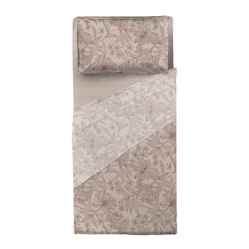 Completo Letto Singolo in Cotone con Stampa - Fantasia Hug Me Alina Taupe
