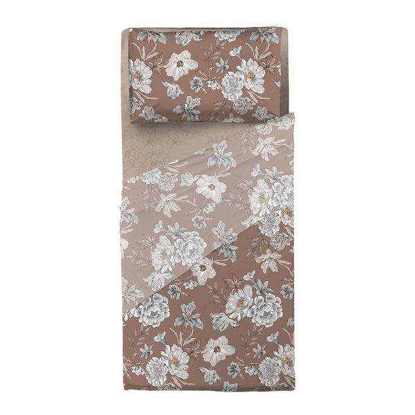 Completo Letto Singolo in Cotone con Stampa - Fantasia Hug Me Julienne Taupe