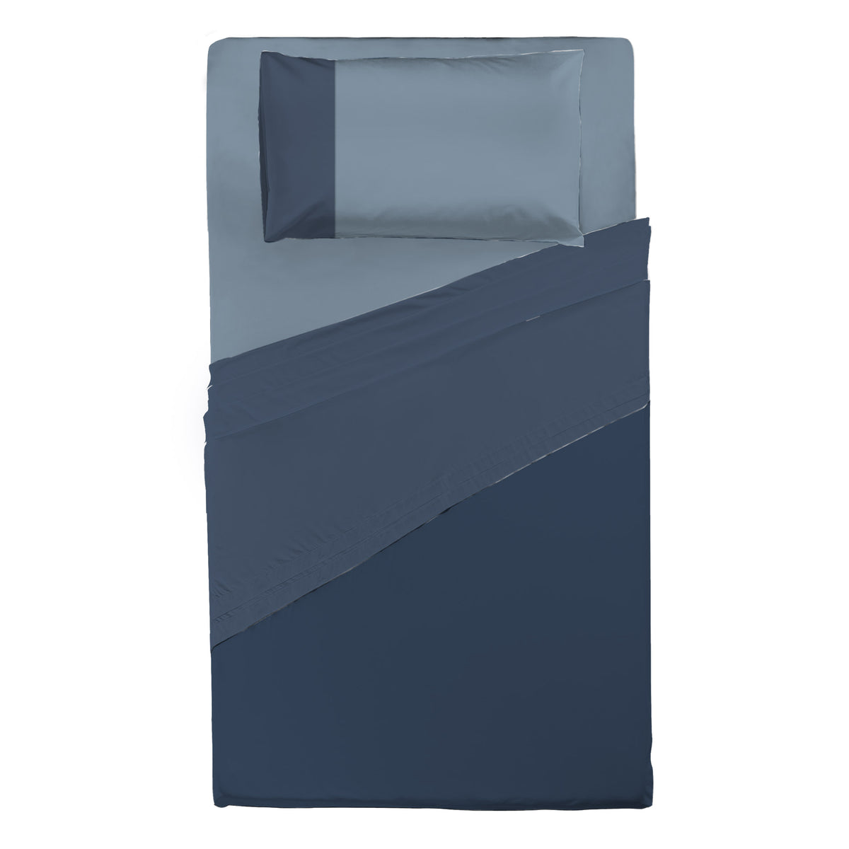 Happidea Completo Letto Piazza e Mezza in Cotone Bicolore Blu Profondo/Azzurro Polvere