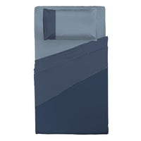 Happidea Completo Letto Piazza e Mezza in Cotone Bicolore Blu Profondo/Azzurro Polvere