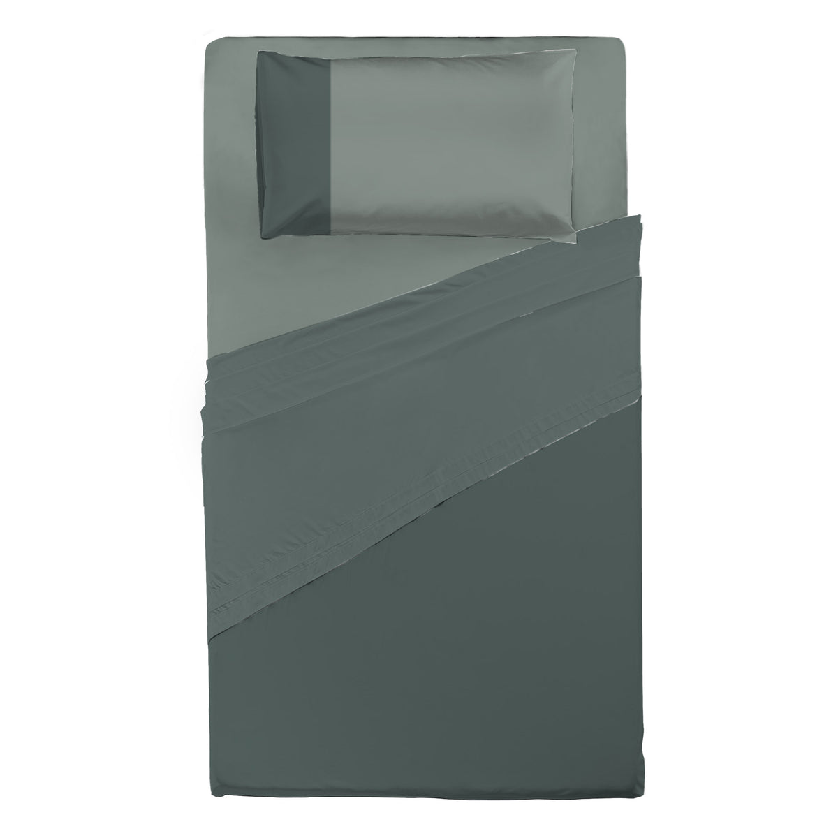 Happidea Completo Letto Piazza e Mezza in Cotone Bicolore Foresta/Salvia