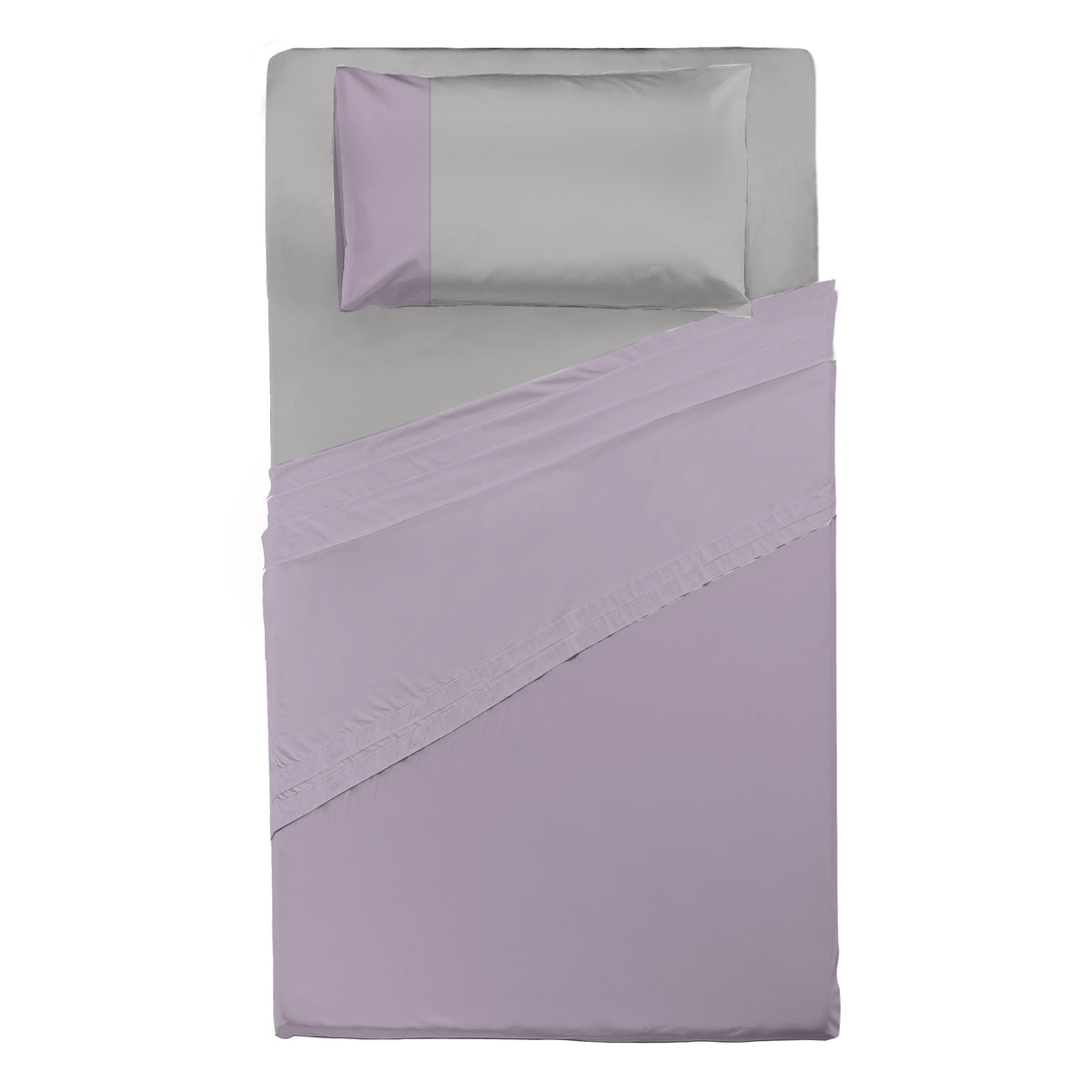 Happidea Completo Letto Piazza e Mezza in Cotone Bicolore Glicine/Perla