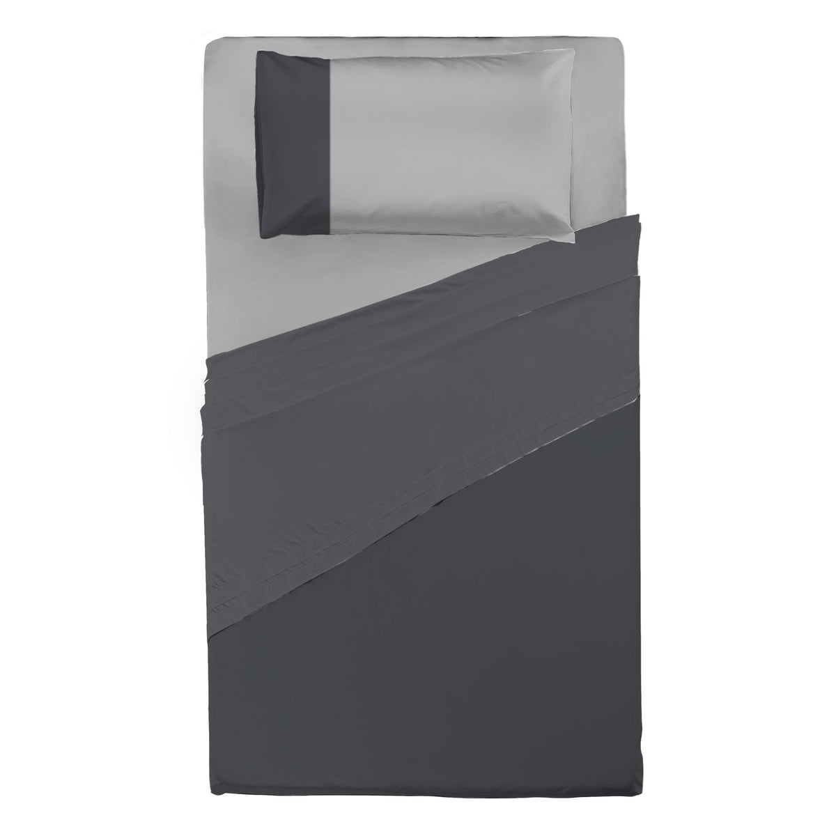 Happidea Completo Letto Piazza e Mezza in Cotone Bicolore Grafite/Perla