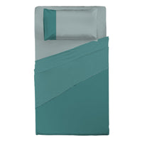 Happidea Completo Letto Piazza e Mezza in Cotone Bicolore Pavone/Laguna