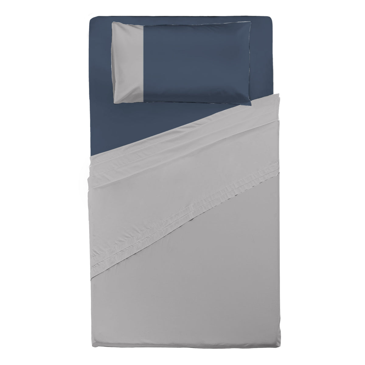 Happidea Completo Letto Piazza e Mezza in Cotone Bicolore Perla/Blu Profondo