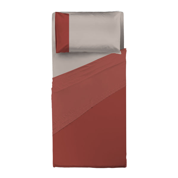 Happidea Completo Letto Singolo in Cotone Bicolore Argilla Bruciata/Sabbia
