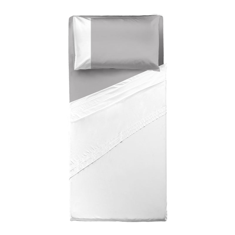 Happidea Completo Letto Singolo in Cotone Bicolore Bianco/Perla