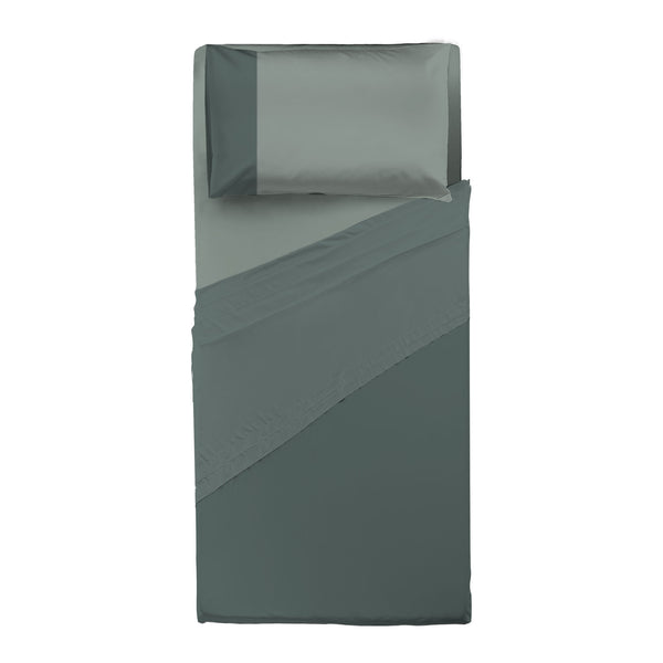 Happidea Completo Letto Singolo in Cotone Bicolore Foresta/Salvia