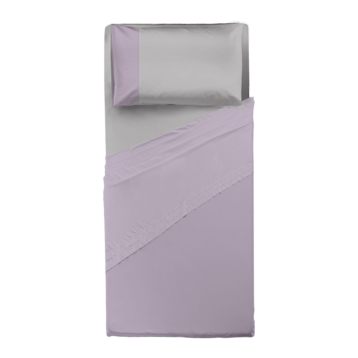 Happidea Completo Letto Singolo in Cotone Bicolore Glicine/Perla