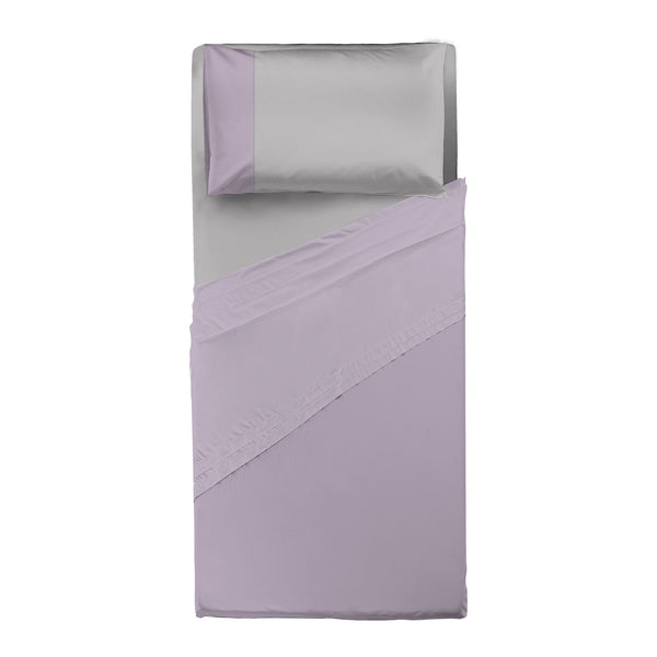 Happidea Completo Letto Singolo in Cotone Bicolore Glicine/Perla
