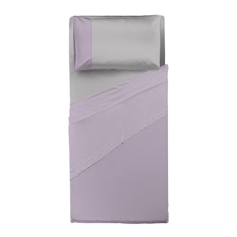 Happidea Completo Letto Singolo in Cotone Bicolore Glicine/Perla