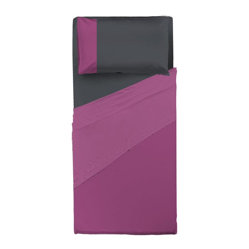 Happidea Completo Letto Singolo in Cotone Bicolore Ciclamino/Grafite