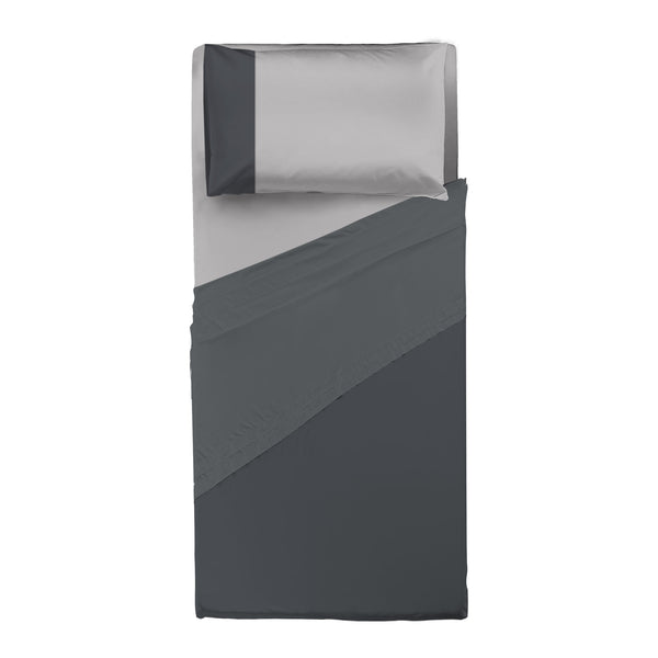 Happidea Completo Letto Singolo in Cotone Bicolore Grafite/Perla