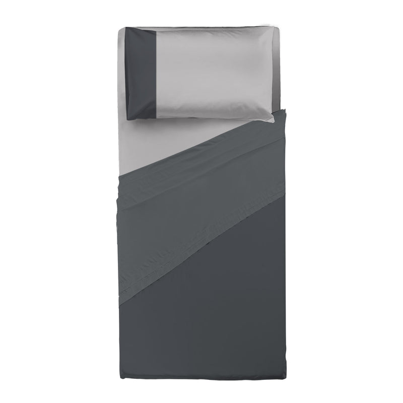 Happidea Completo Letto Singolo in Cotone Bicolore Grafite/Perla
