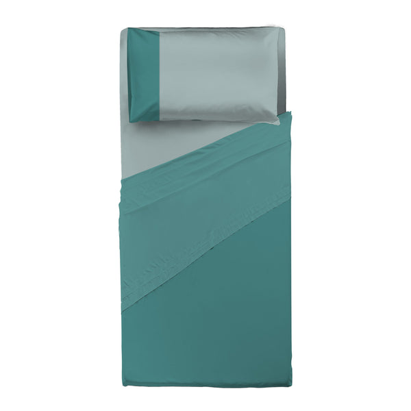Happidea Completo Letto Singolo in Cotone Bicolore Pavone/Tinta Laguna