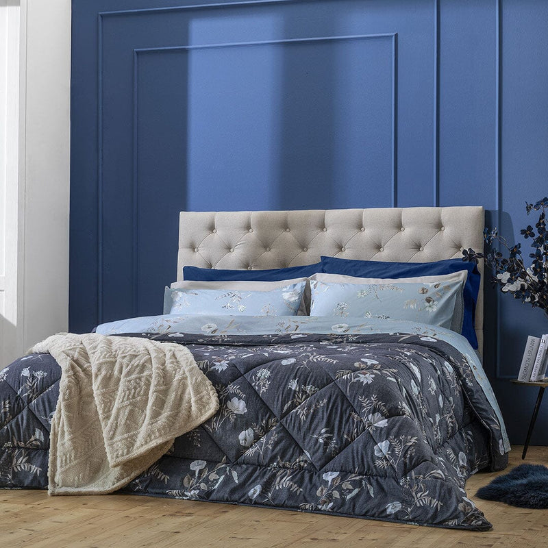 Completo Letto Matrimoniale in Cotone con Stampa - Fantasia Acqua Meredith Blu