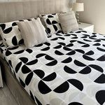 Completo Letto Matrimoniale in Puro Cotone con Stampa Contemporary - Fantasia Olsen Black