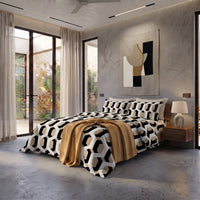 Parure Copripiumino Matrimoniale in Puro Cotone con Stampa Contemporary - Fantasia Daven Beige