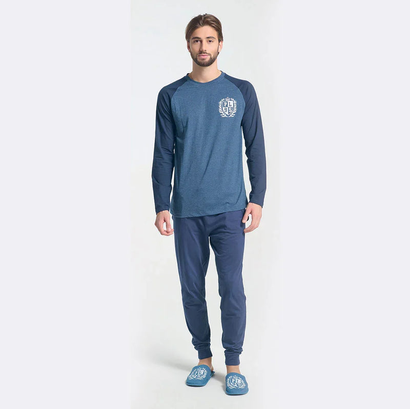 Pigiama Lungo Uomo Abelardo Blue Melange - Amo La Casa Shop