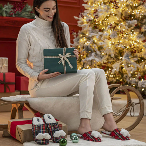 THUN® Pantofole Donna Thunland Tartan Stella Rosso - Amo La Casa Shop