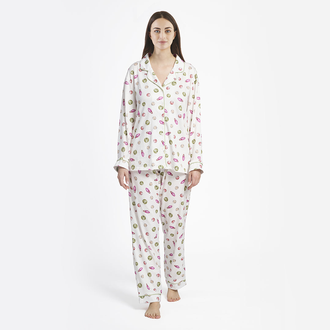 THUN® Daphne Damen-Langpyjamas – Beige-Lichtmuster