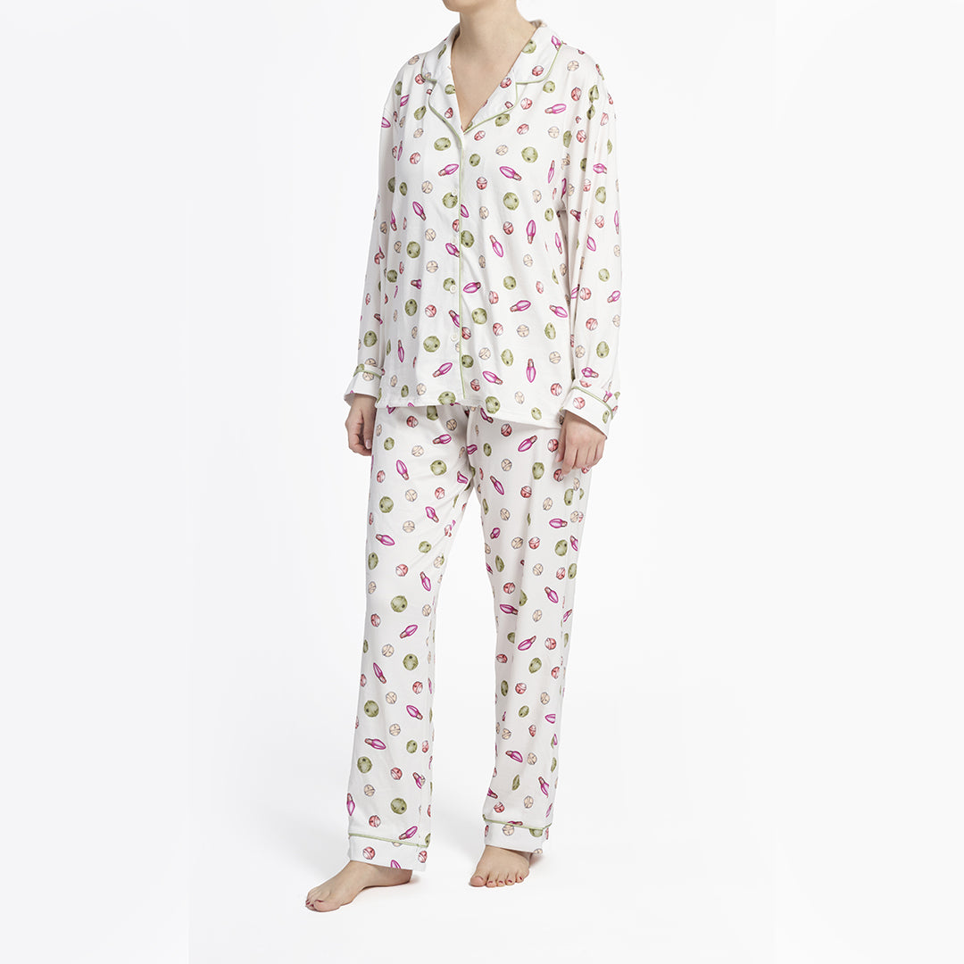 THUN® Daphne Damen-Langpyjamas – Beige-Lichtmuster