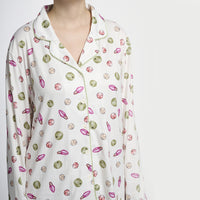 THUN® Daphne Damen-Langpyjamas – Beige-Lichtmuster