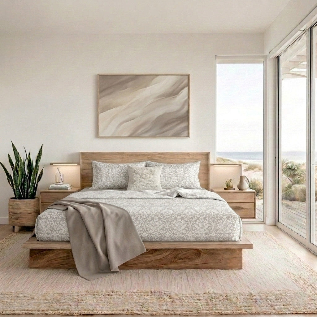 Completo Letto Matrimoniale in Cotone con Stampa - Fantasia Filomena Taupe